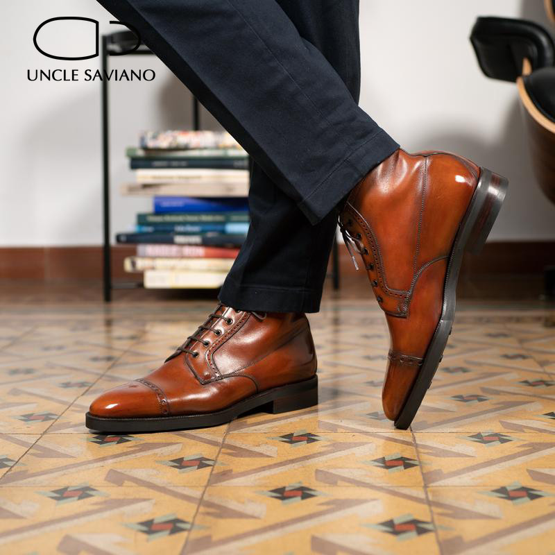 Uncle Saviano Brogue Zimske muške čizme na vezanje Cipele koje se ne kližu s dodatkom baršuna Radne čizme od kože Modne dizajnerske cipele Muške