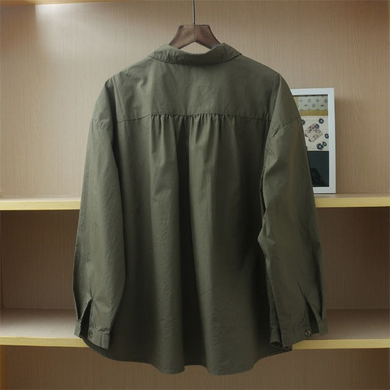 Cămăși cu nasturi în stil japonez Mori Girl, cu guler Peter Pan, pentru femei, 2022, nou în culoare solidă, bluză din bumbac, cu umăr căzut, Topuri largi