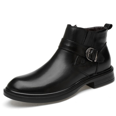 Ziemas augstas kvalitātes ādas zābaki Bieza zole āda Chelsea vīriešu zābaki melni biznesa kleita zābaki Krokodila raksta ikdienas zābaki