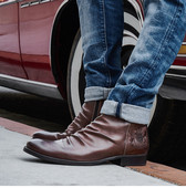 Izšūti ādas zābaki Vīriešu sānu rāvējslēdzējs Liels izmērs 48 Jātnieku zābaki Vīriešu darba apavi ar augstu augšdaļu Apvienotās Karalistes stils ikdienišķa puszābaki vīriešiem