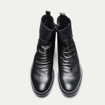 Бродирани кожени ботуши Мъжки ботуши със страничен цип Голям размер 48 Ботуши за ездачи Мъжки високи работни обувки Ежедневни ботуши в британски стил Мъжки