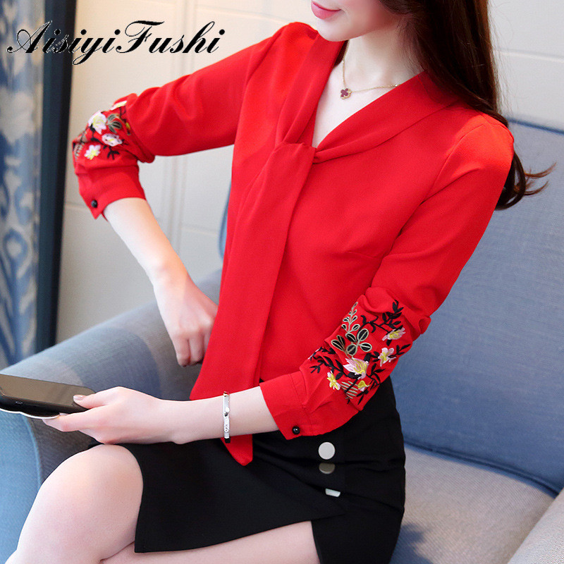 AISIYIFUSHI Bijela košulja Ženske majice Ljetna korejska odjeća Bijela bluza s cvjetnim vezom Ženske bluze velike veličine Elegantne ljetne