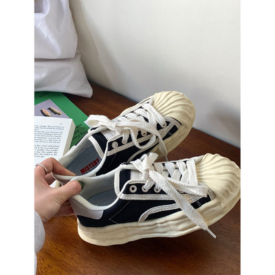 2023 Γυναικεία πάνινα πάνινα παπούτσια βρώμικα παπούτσια Νέα φοιτητική καμβάς με χοντρές γόβες Λευκή άνοιξη με κορδόνι για τρέξιμο αθλητικά γυναικεία παπούτσια