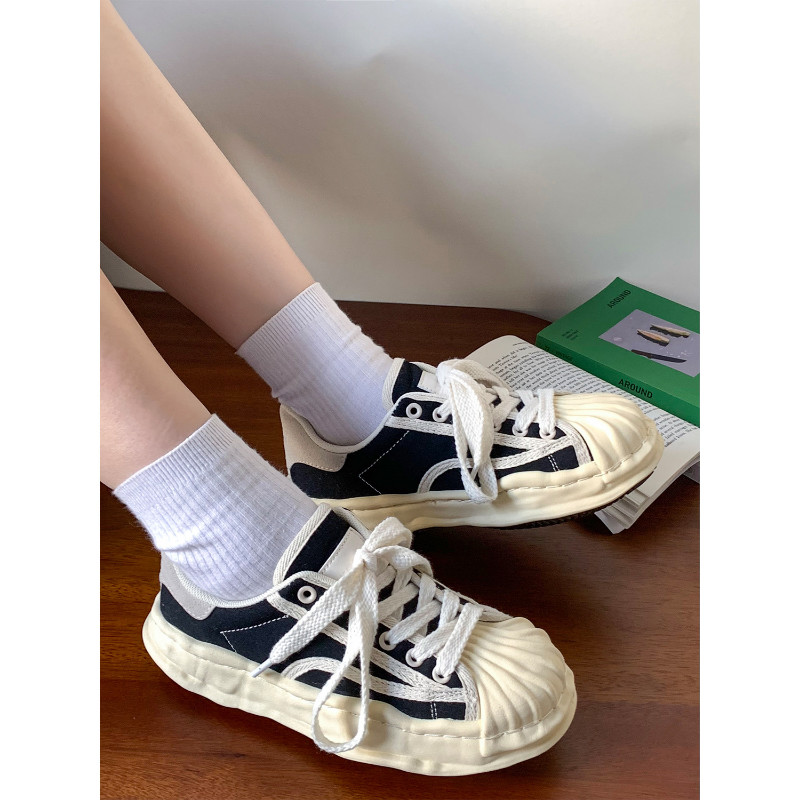 2023 Γυναικεία πάνινα πάνινα παπούτσια βρώμικα παπούτσια Νέα φοιτητική καμβάς με χοντρές γόβες Λευκή άνοιξη με κορδόνι για τρέξιμο αθλητικά γυναικεία παπούτσια