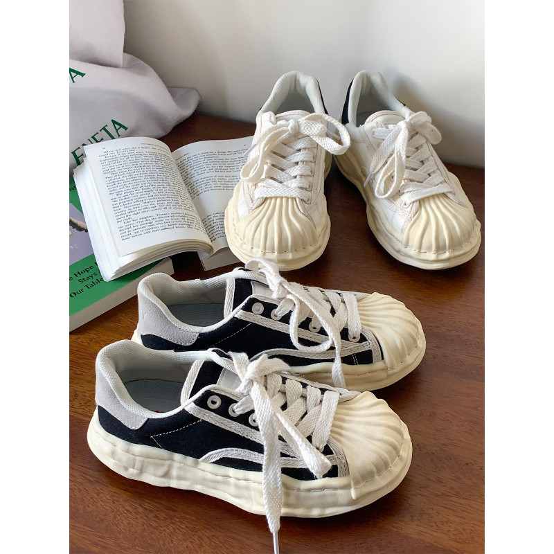 2023 Γυναικεία πάνινα πάνινα παπούτσια βρώμικα παπούτσια Νέα φοιτητική καμβάς με χοντρές γόβες Λευκή άνοιξη με κορδόνι για τρέξιμο αθλητικά γυναικεία παπούτσια