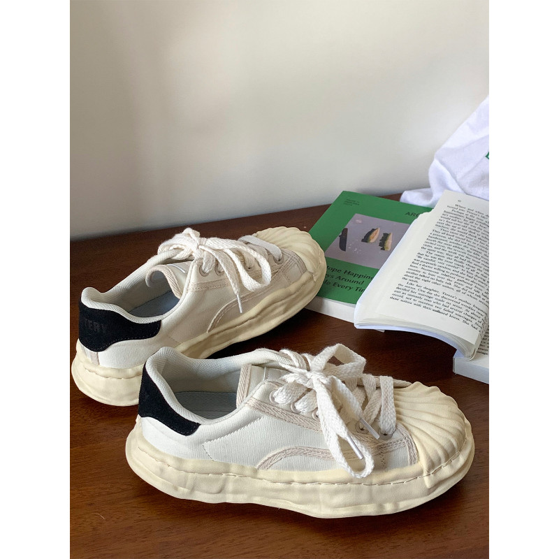 2023 Γυναικεία πάνινα πάνινα παπούτσια βρώμικα παπούτσια Νέα φοιτητική καμβάς με χοντρές γόβες Λευκή άνοιξη με κορδόνι για τρέξιμο αθλητικά γυναικεία παπούτσια