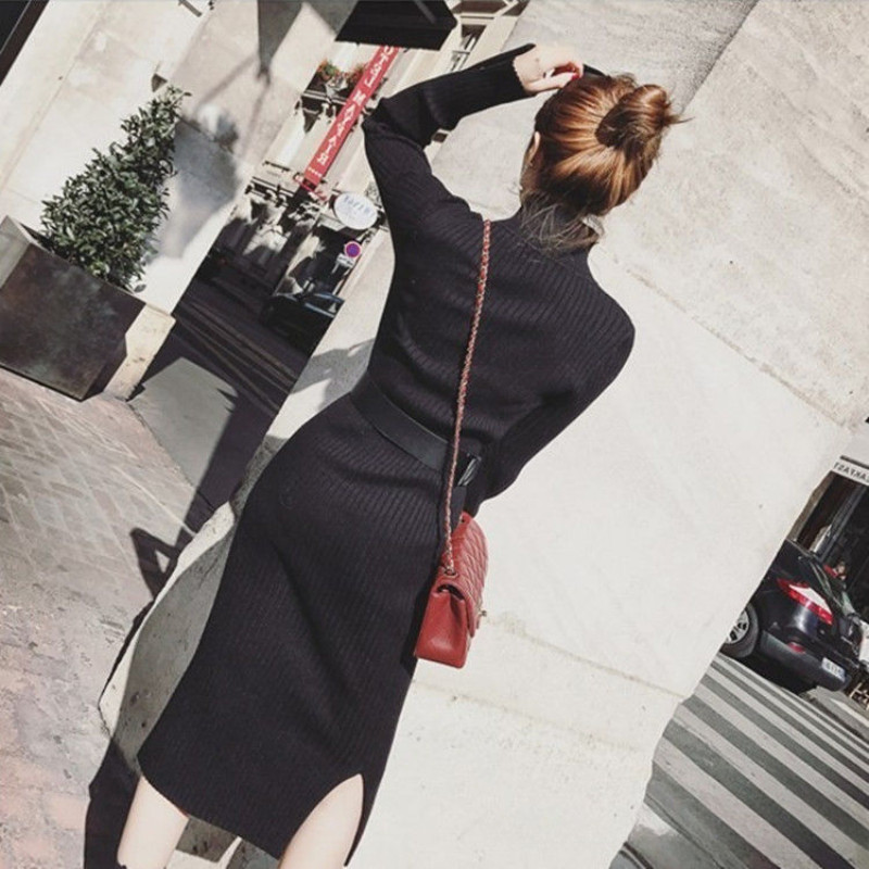 Rochie de femeie Rochii galbene pentru femei cu gât roscat maro croșetat ținute tricotate fierbinte cu mânecă lungă senzuală sexy haine casual ieftine