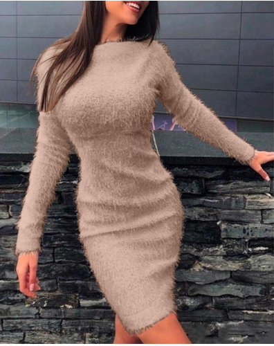 Zimska plišana topla džemper haljina Ženske svečane haljine s dugim rukavima i dolčevitima Pletene haljine uz donji dio Mini haljine s donjicom Vestidos Robes