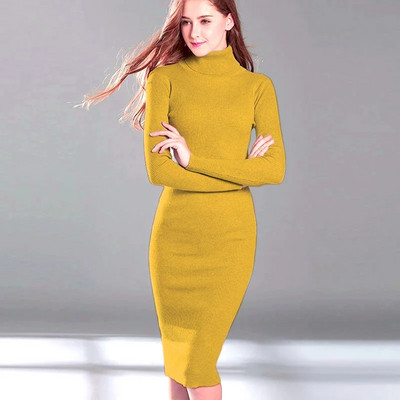 Γυναικεία Πλεκτά Φορέματα Πλεκτά Φθινοπωρινά Χειμερινά Πλεκτά Φορέματα Λεπτό Ελαστικό ζιβάγκο με μακριά μανίκια Σέξι γυναικεία ρόμπα Bodycon φορέματα Vestidos