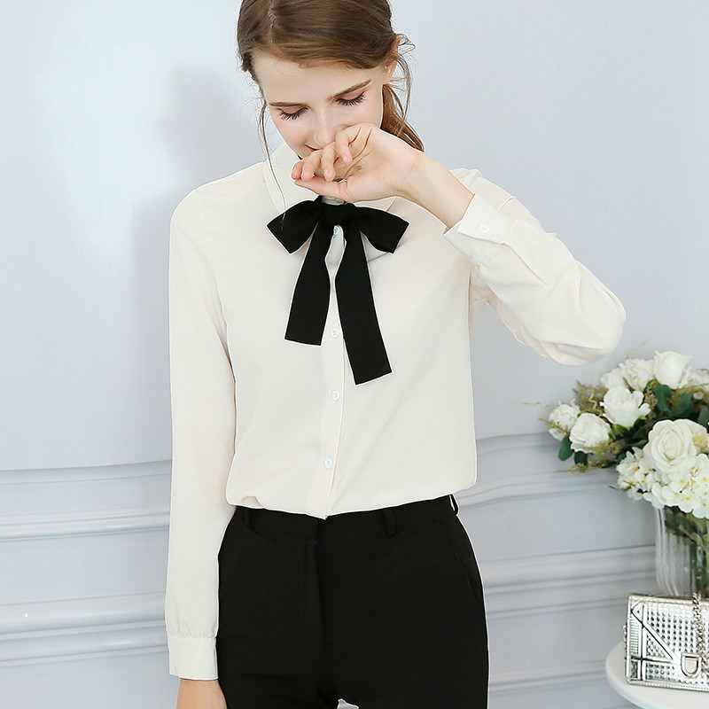 Proljeće ljeto Šifon košulja Ženske nove korejske jednobojne bluze za mršavljenje Uredske dame dugih rukava Tanka ležerna radna majica H9117