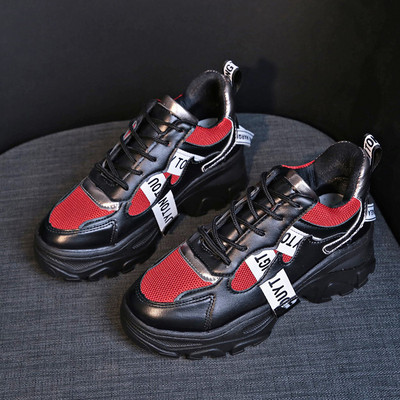 Dámske topánky s hrubou podrážkou, sieťované, červené, kórejské študentské športové topánky, 2021, nové, ležérne dámske topánky, veľkoobchod