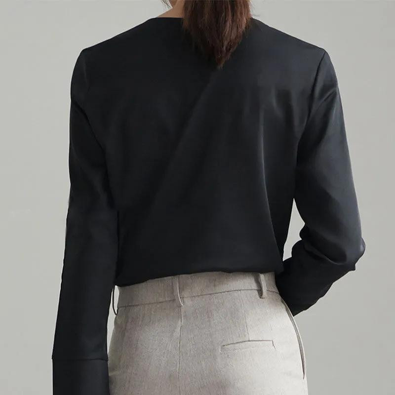 Uredska dama Elegantna košulja od šifona Proljeće Jesen Novi pulover dugih rukava s V-izrezom Univerzalna modna ženska francuska šik jednobojna bluza