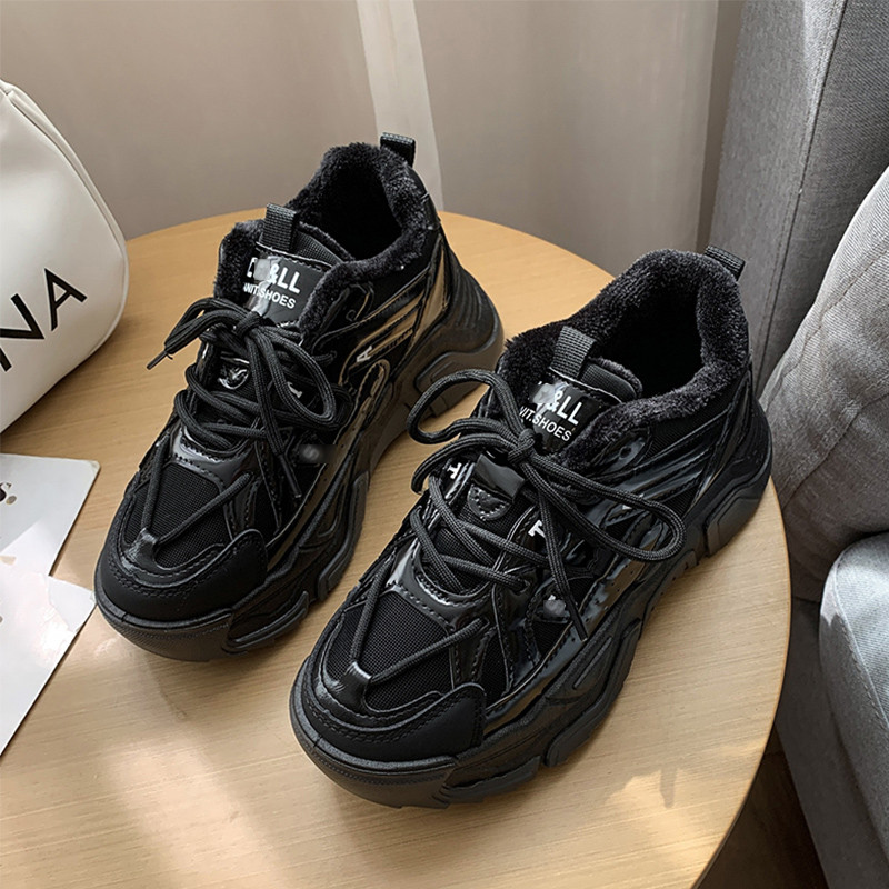 2022 zimske crne tople pu tenisice ženske s debelim đonom casual sportske cipele za hodanje ženske tenisice ženske vulkanizirane tenisice