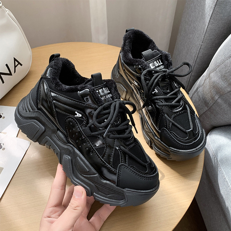 2022 zimske crne tople pu tenisice ženske s debelim đonom casual sportske cipele za hodanje ženske tenisice ženske vulkanizirane tenisice