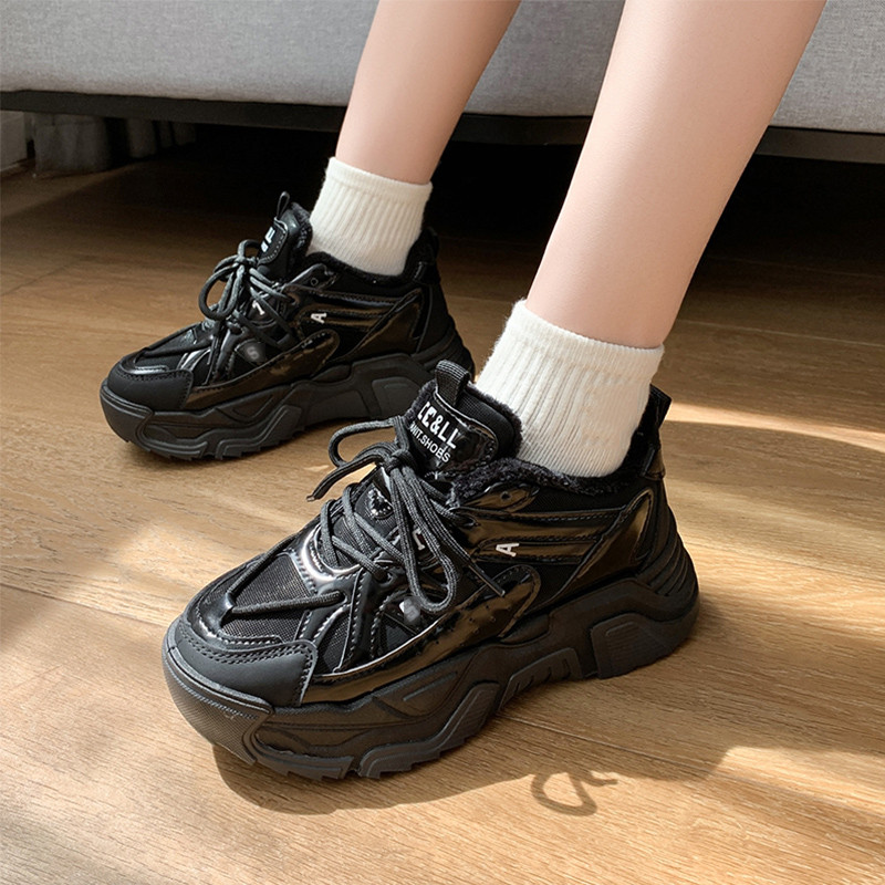2022 zimske crne tople pu tenisice ženske s debelim đonom casual sportske cipele za hodanje ženske tenisice ženske vulkanizirane tenisice