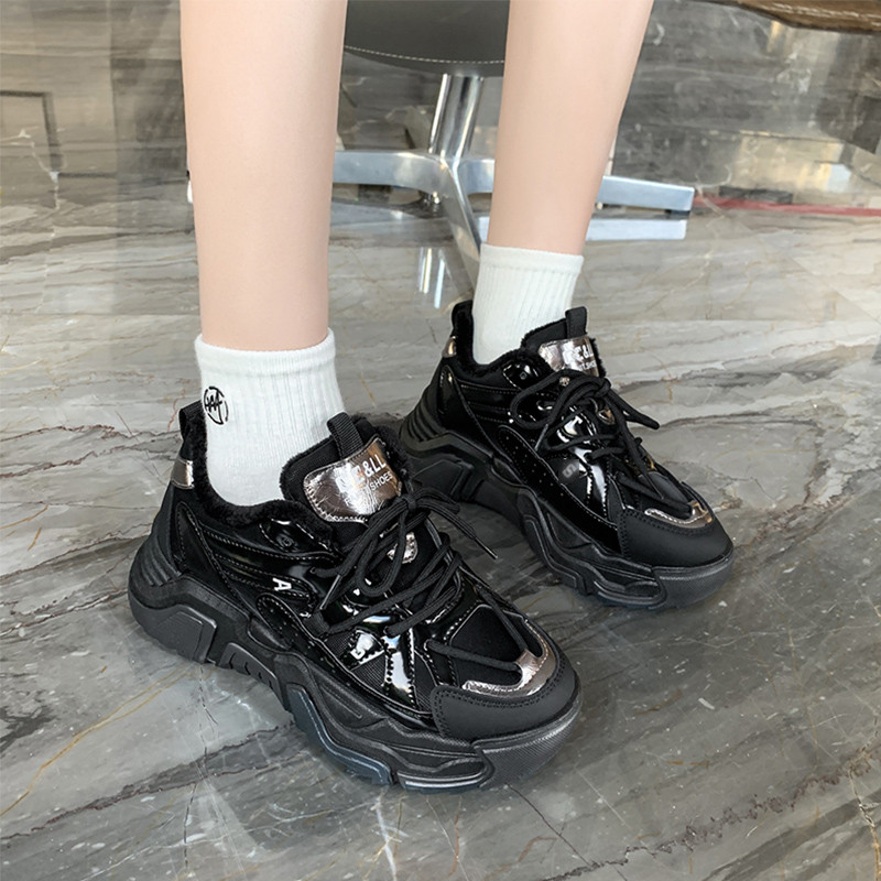 2022 zimske crne tople pu tenisice ženske s debelim đonom casual sportske cipele za hodanje ženske tenisice ženske vulkanizirane tenisice