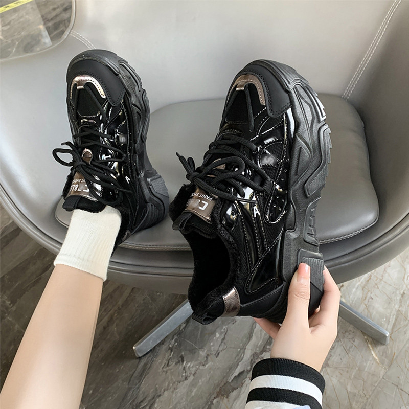 2022 zimske crne tople pu tenisice ženske s debelim đonom casual sportske cipele za hodanje ženske tenisice ženske vulkanizirane tenisice