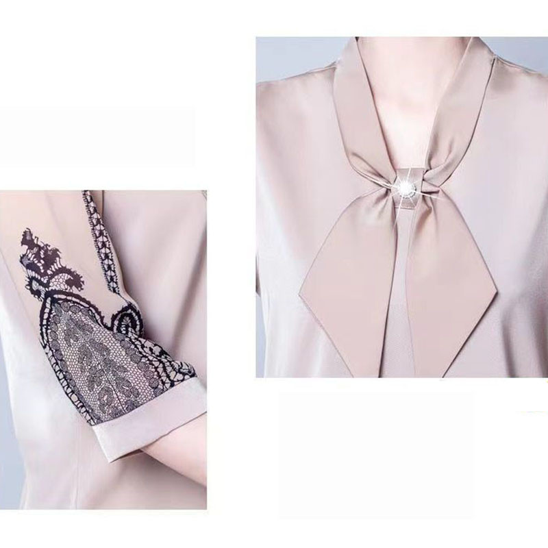 Cămașă din șifon elegantă cu fundă de damă, primăvară, vară, pulover lejer, dantelă, mâneci 3/4, temperament, modă urbană, bluze pentru femei 2022