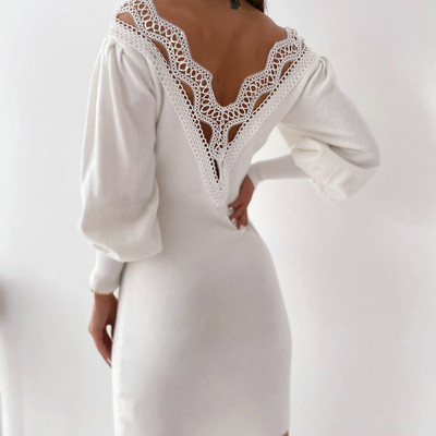 2023 Toamnă Iarnă Rochie Sexy pentru Femei Îmbrăcăminte Rochii de petrecere Doamnelor Căldură-Spate Deschis Dantela Maneca Lanterna Pulover cu decolteu in V