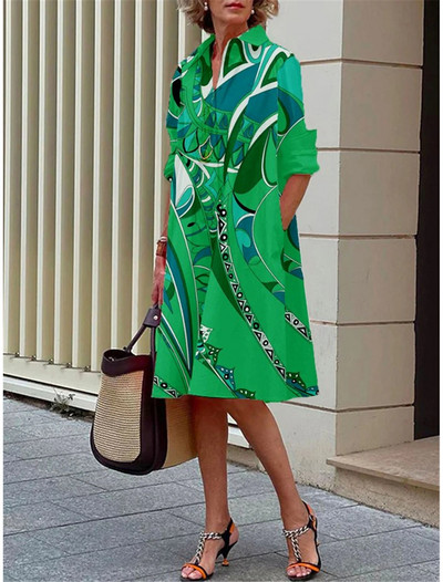 S-5Xl Ljetna košulja haljina Bijelo plave večernje vintage haljine za zabave Ekstra duge ženske široke haljine Samo haljine s uzorkom seladona