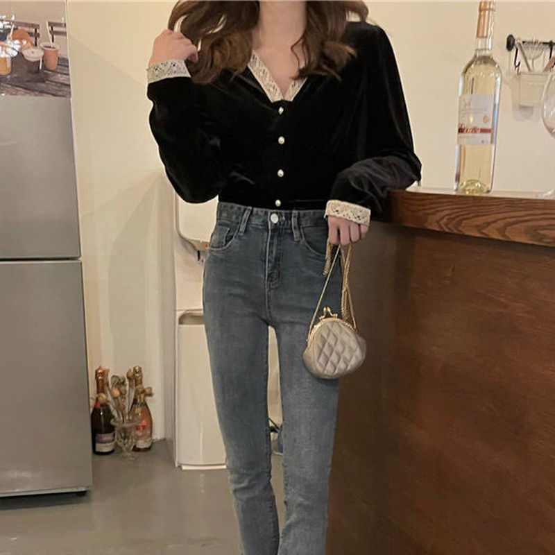 Košulje Ženske Čipkane Proljetne Elegantne Mujer De Moda Ulzzang Patchwork V-izrez Udobne BF dugih rukava Korejski stil Slatka moda Ropa Crop