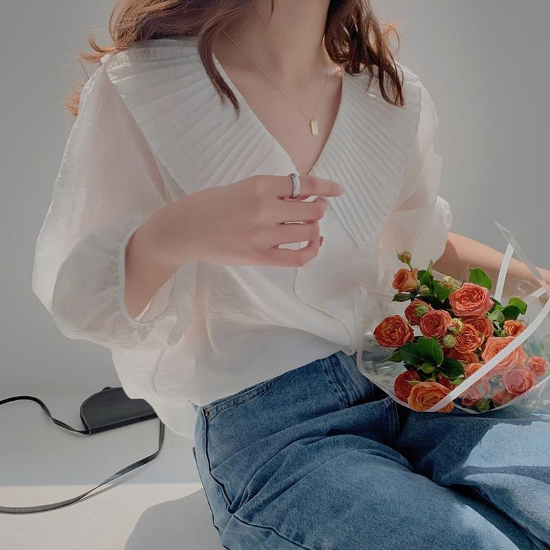 Bluze în stil de primăvară de toamnă pentru femei, cămăși pentru damă, casual, cu mânecă lungă, guler Peter Pan, bluze de culoare solidă, topuri ZZ2090