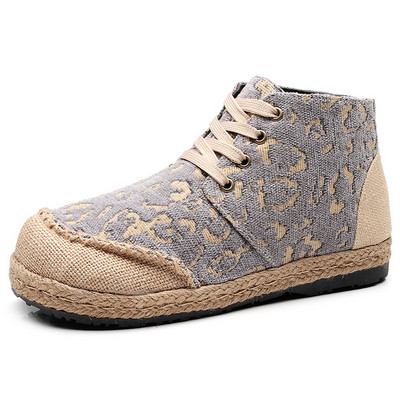Magas szárú vászon szalmacipő Női lapos újdonság fűzős női lapos cipő Alkalmi divat Kényelmes cipők női laposoknak