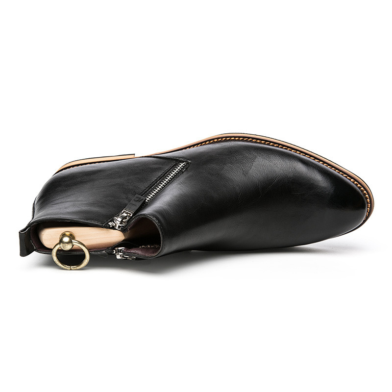 Cizme pentru bărbați cu fermoar de marcă, piele naturală, modă, clasice, pentru birou, pentru birou
