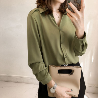Putovanje na posao proljeće jesen standardna polo izrez bluza s jednim kopčanjem modna jednobojna višeslojna korejska ravna košulja dugih rukava