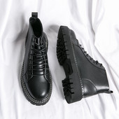 Crne muške Chelsea čizme luksuznih marki, niske pank cipele, muške ležerne kožne motociklističke čizme, gležnjače, muške MO-51274