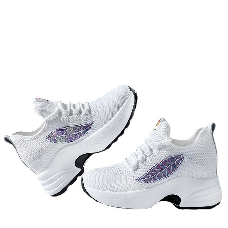 Női tavaszi/nyári vastag talpú, egyszemélyes cipők Puha talpú kötött cipők megemelt belső magassággal Kis alkalmi magassarkú cipők