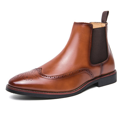 Britų stiliaus „Chelsea“ batai Vyriški „Ankel“ batai Madingi Retro Brouge Verslo Suknele Batai Antumn Bota Masculina Plius 38-46 dydis