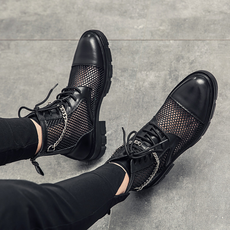 Aukšti batai Vyriški Batai Motociklas Suvarstomi Vasariniai Kvėpuojantys Vyriški Madingi Batai Laisvalaikis Kaubojus Suvarstomi arklio batai