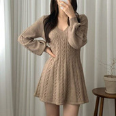 Sieviešu vienkrāsaina minikleita Y2K līnija ar garām piedurknēm, trikotāžas kleita sievietēm, rudens ziemas ielu apģērbi, eleganti, vintage tērpi