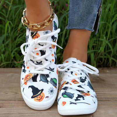 2023. g. sieviešu ķirbju plakani apavi Vintage mežģīņu sporta apavi pastaigām brīvā laika pavadīšanai un ērti sportam, viegli Helovīna apavi