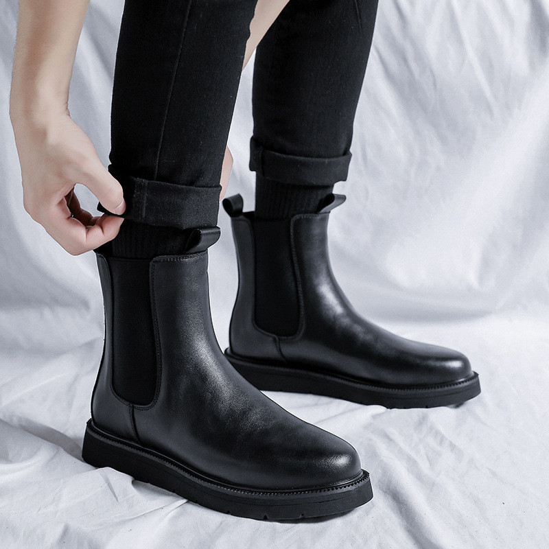 Ανδρικές casual μπότες τσέλσι σε βρετανικό στιλ μαύρα φλατ παπούτσια καουμπόικες αυθεντικές δερμάτινες μπότες όμορφη άνοιξη φθινόπωρο ankle botas αρσενικό