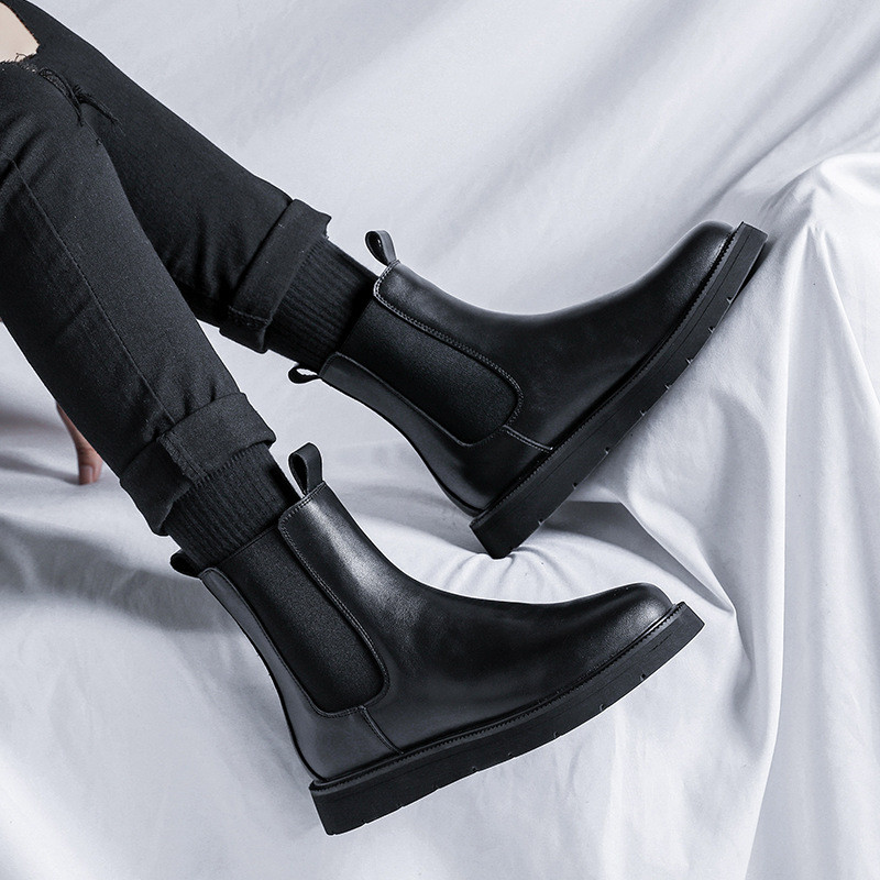 Ανδρικές casual μπότες τσέλσι σε βρετανικό στιλ μαύρα φλατ παπούτσια καουμπόικες αυθεντικές δερμάτινες μπότες όμορφη άνοιξη φθινόπωρο ankle botas αρσενικό