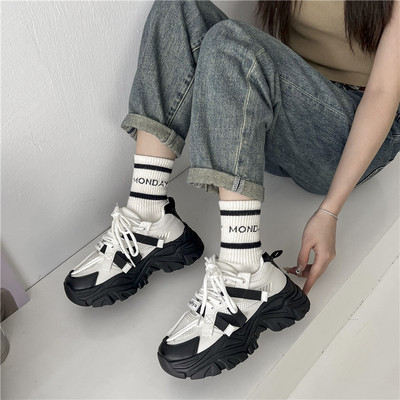 Krāsainas tēta apavi sievietēm 2023. gada rudenī, jaunas elpojošas, biezas zoles krāsainas, paaugstinātas sporta un ikdienas apavi sievietēm