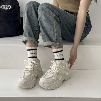 Krāsainas tēta apavi sievietēm 2023. gada rudenī, jaunas elpojošas, biezas zoles krāsainas, paaugstinātas sporta un ikdienas apavi sievietēm