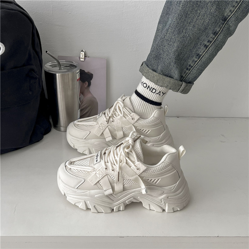 Krāsainas tēta apavi sievietēm 2023. gada rudenī, jaunas elpojošas, biezas zoles krāsainas, paaugstinātas sporta un ikdienas apavi sievietēm