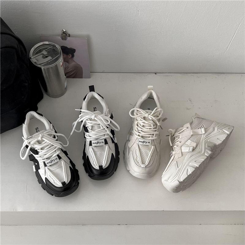 Krāsainas tēta apavi sievietēm 2023. gada rudenī, jaunas elpojošas, biezas zoles krāsainas, paaugstinātas sporta un ikdienas apavi sievietēm