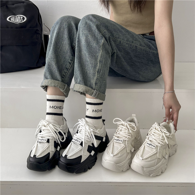 Krāsainas tēta apavi sievietēm 2023. gada rudenī, jaunas elpojošas, biezas zoles krāsainas, paaugstinātas sporta un ikdienas apavi sievietēm