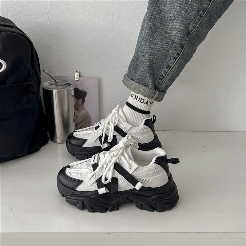 Krāsainas tēta apavi sievietēm 2023. gada rudenī, jaunas elpojošas, biezas zoles krāsainas, paaugstinātas sporta un ikdienas apavi sievietēm