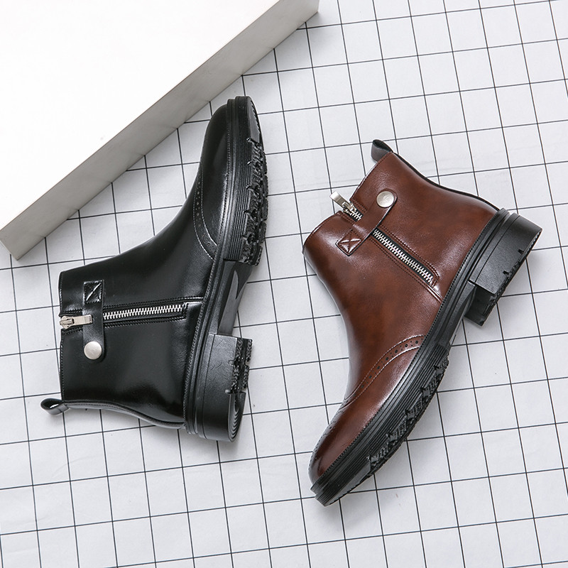 Ανδρικές κλασικές ρετρό μπότες Chelsea Μαύρες casual μπότες με χοντρή σόλα με φερμουάρ βρετανικού στυλ Κοντά παπούτσια ψηλά