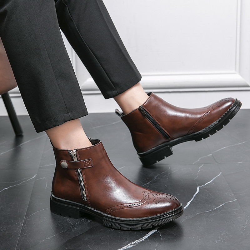 Ανδρικές κλασικές ρετρό μπότες Chelsea Μαύρες casual μπότες με χοντρή σόλα με φερμουάρ βρετανικού στυλ Κοντά παπούτσια ψηλά