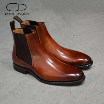 Uncle Saviano Chelsea Зимни кафяви мъжки ботуши Обувки Работни ботуши Модни дизайнерски обувки Мъжки Добавете кадифени приплъзващи се кравешки велур