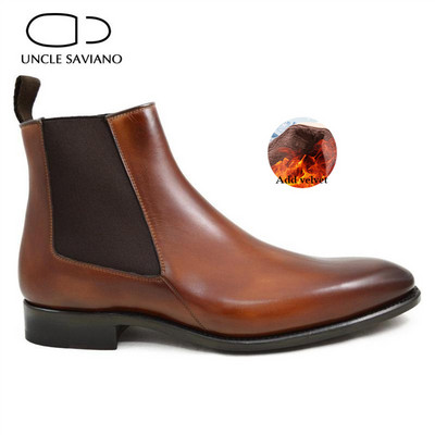 Uncle Saviano Chelsea Zimske smeđe muške čizme Cipele Radne čizme Modne dizajnerske cipele Muške Dodaj baršunaste natikače od kravljeg antilopa