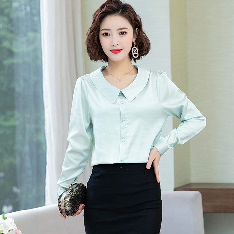 Uredske ženske radne košulje ženske bluze elegantne čvrste satenske svilene košulje ženske majice s dijamantnim gumbima osnovna odjeća za sve vrste košulja