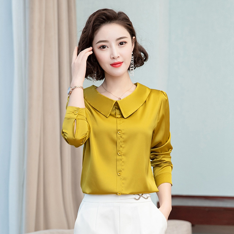 Uredske ženske radne košulje ženske bluze elegantne čvrste satenske svilene košulje ženske majice s dijamantnim gumbima osnovna odjeća za sve vrste košulja