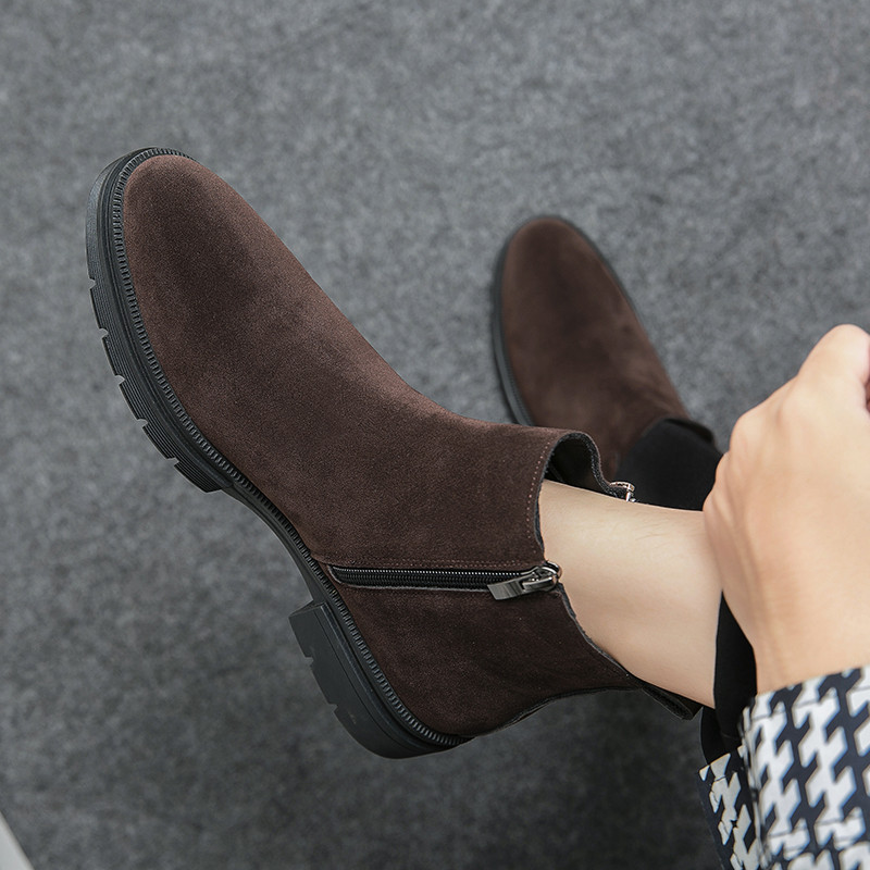 Chelsea Boots British Ανδρικές Μαύρες Casual Ανδρικές Μπότες Με φερμουάρ Καφέ Suede Μποτάκια Ύψος Αύξηση Martin Boots Ανδρικά παπούτσια 46